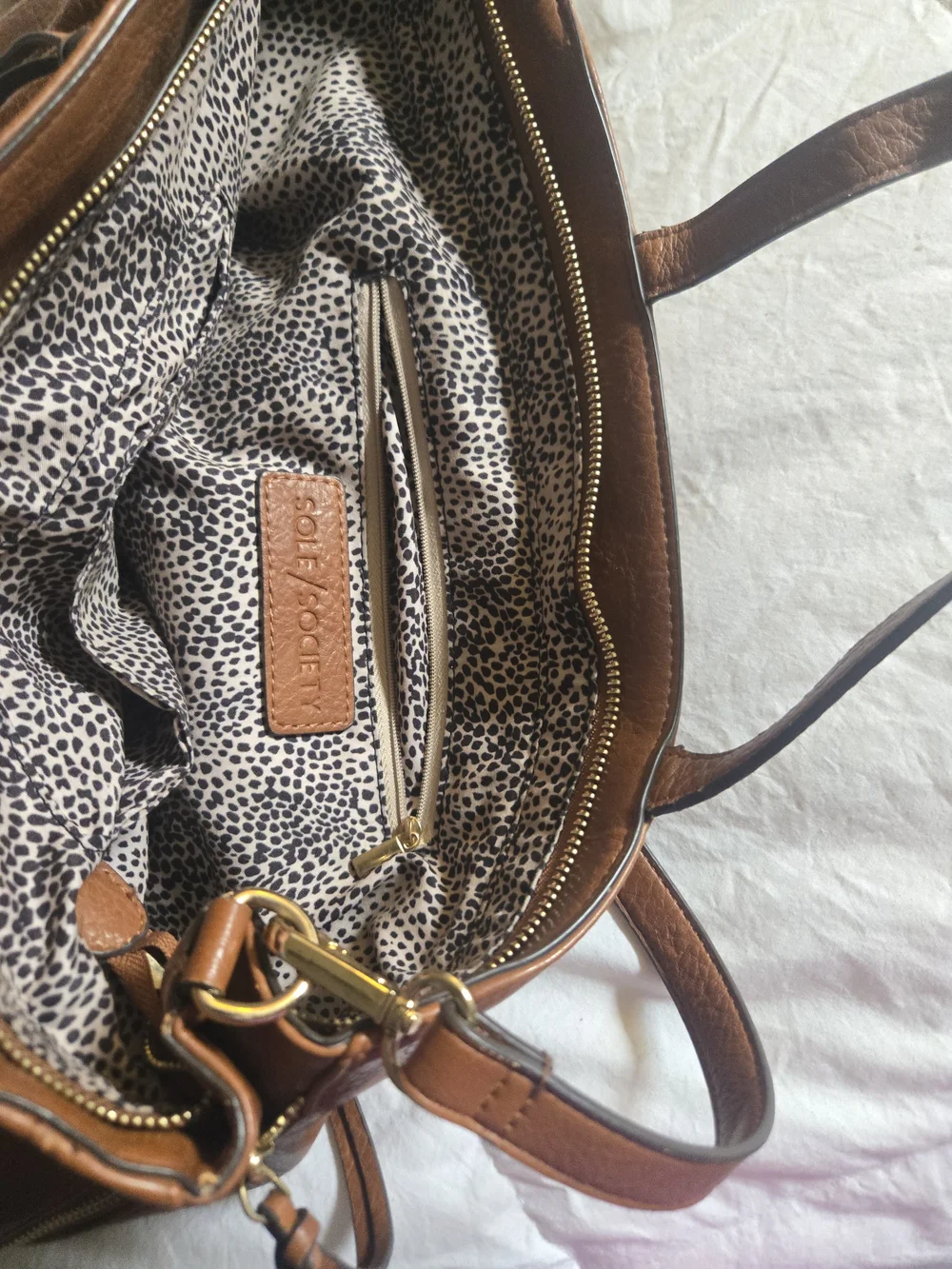 Sole Society Cognac Brown Leather Tote/ Laptop Bag with Braided Strap Accents